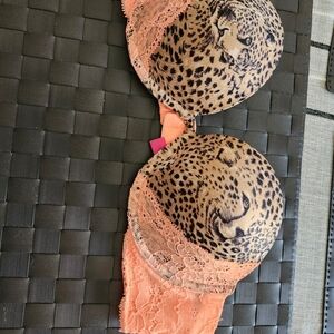 Victoria's Secret Leopard Print Bra with Orange Lace